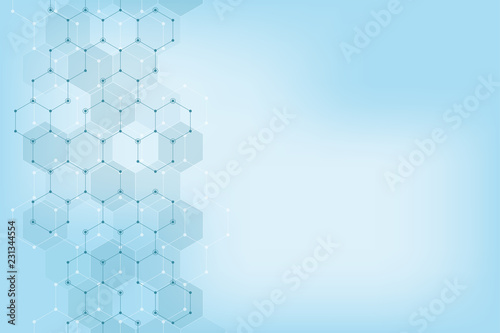 Fototapeta Naklejka Na Ścianę i Meble -  Geometric abstract background with hexagons elements. Medical background texture for modern design. Vector illustration from molecular structures and hexagons pattern. Science and Technology concept.