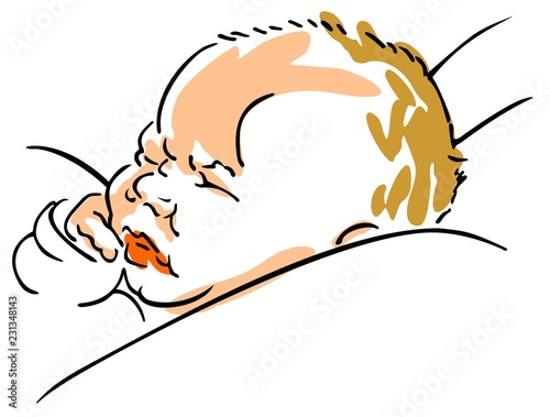 Newborn baby, stylized ink drawing