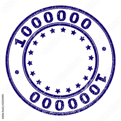 1000000 stamp seal watermark with distress texture. Designed with round shapes and stars. Blue vector rubber print of 1000000 label with unclean texture.