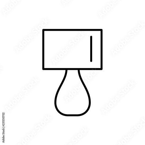 Black & white vector illustration of nightstand table lamp. Line icon of vintage desk light fixture. Home & office illumination. Isolated on white background