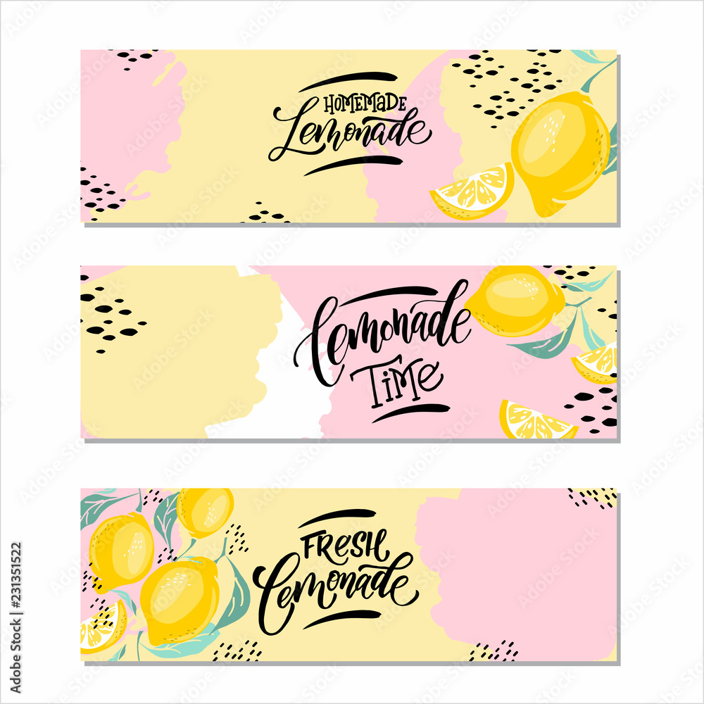 Lemonade lettering with lemon label. Brush calligraphy 