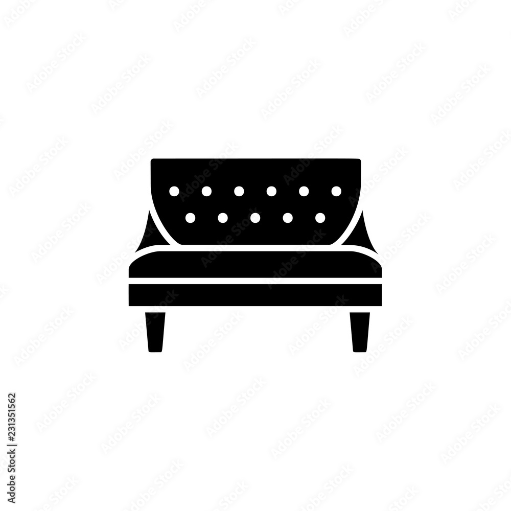 Black & white vector illustration of 2 seaters couch. Loveseat or double sofa. Flat icon of settee. Modern home & office furniture. Isolated object Black & white vector illustration of 2 seaters couch. Loveseat or double sofa. Flat icon of settee. Modern home & office furniture. Isolated object