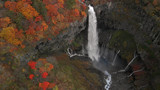 Aerial view of Kegon waterfall and autumn foliage, Nikko, Tochigi, Japan