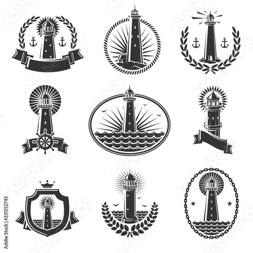 Lighthouse labels and elements set. Vector 