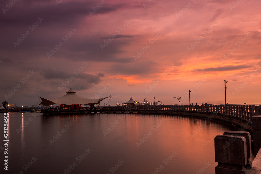 Beautiful sunset at the beach pool, Ancol, North Jakarta. Beautiful sunset at the beach pool, Ancol, North Jakarta.