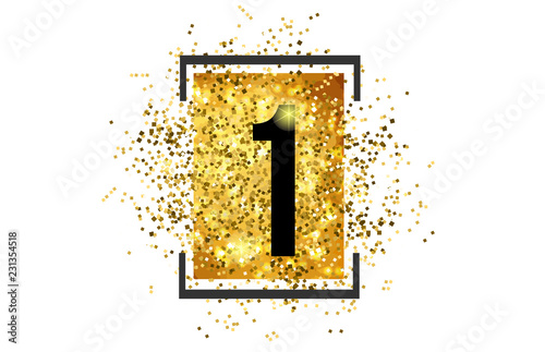 1 number logo icon design with golden glitter