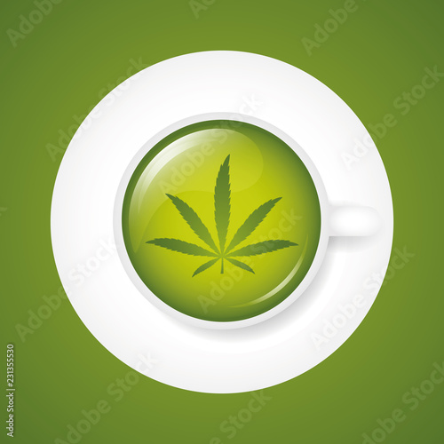 healthy green cannabis tea in a white cup