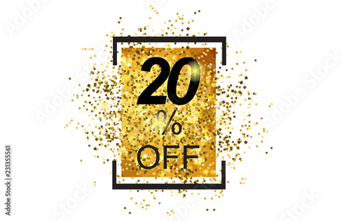 20  20 percent off text symbol design with golden glitter
