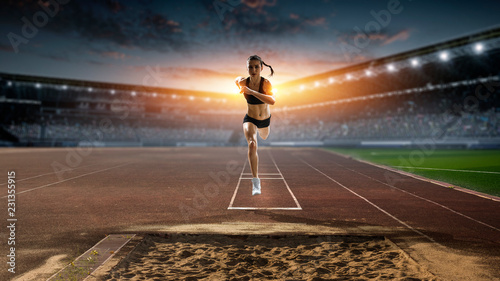 Athlete before jump. Mixed media