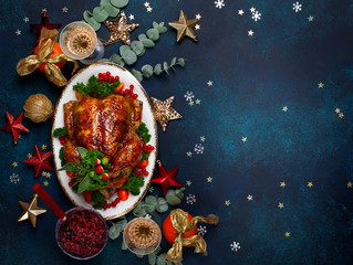  Concept of Christmas or New Year dinner. Top view.