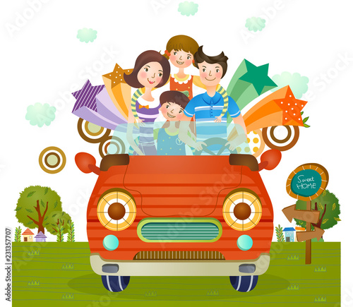 Portrait of family on drive