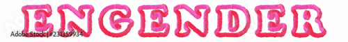 Engender - clear pink text written on white background