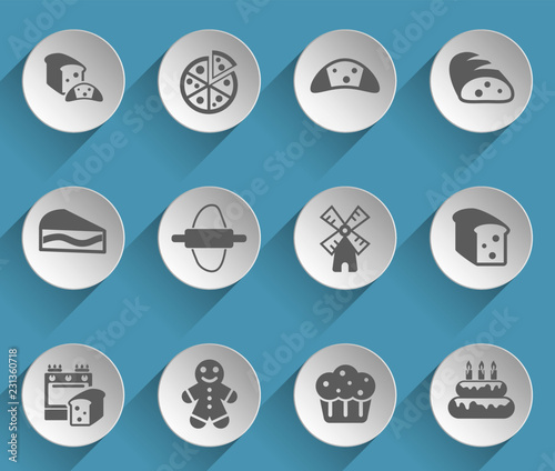 bakery web icons on light paper circles