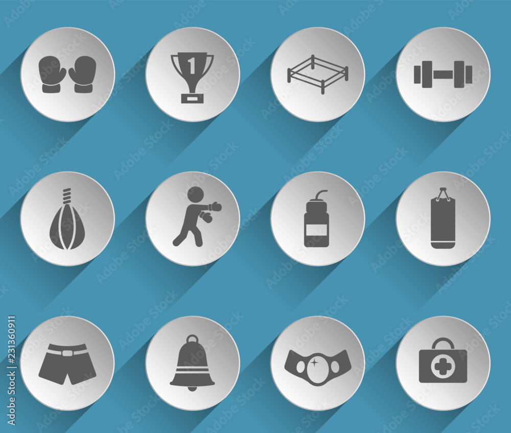 boxing web icons on light paper circles