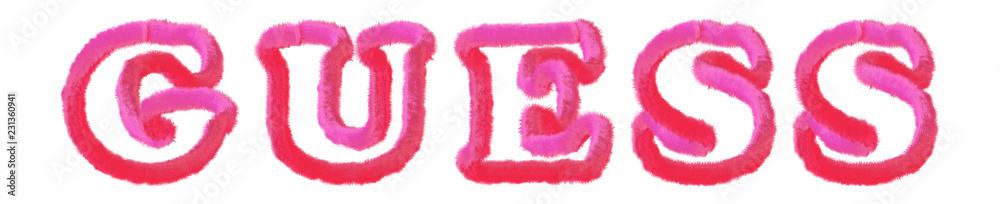 Guess - clear pink text written on white background Guess - clear pink text written on white background
