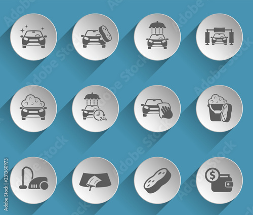 car wash web icons on light paper circles