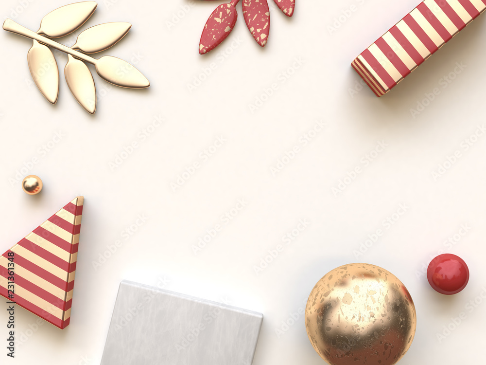 Obraz premium Christmas concept abstract flat lay background Red gold 3d rendering