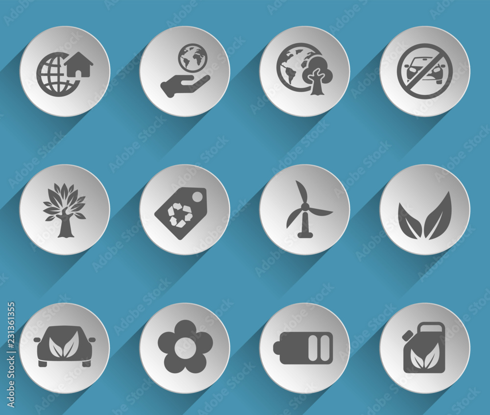 ecology web icons on light paper circles