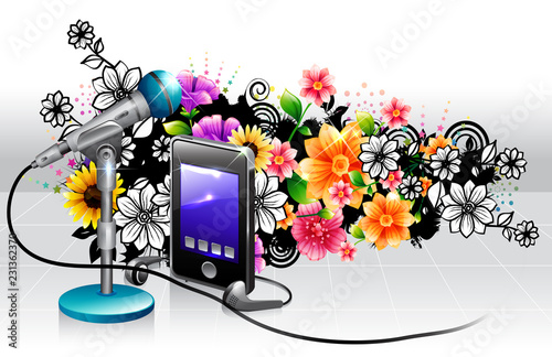 Mp3 player and mike with flora design