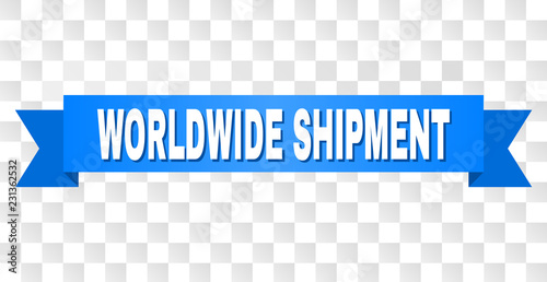WORLDWIDE SHIPMENT text on a ribbon. Designed with white caption and blue stripe. Vector banner with WORLDWIDE SHIPMENT tag on a transparent background.