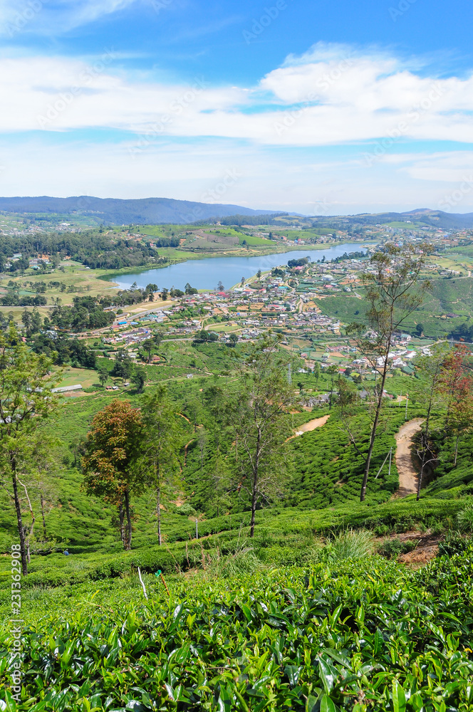 The highlands of Sri Lanka. View of the village Nuwara Eliya.