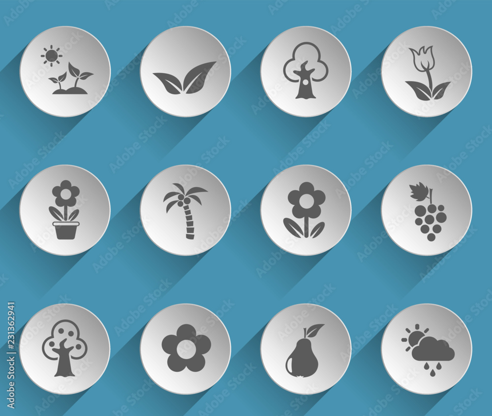 plants web icons on light paper circles