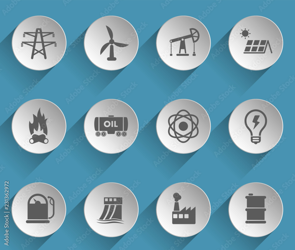 power generation web icons on light paper circles