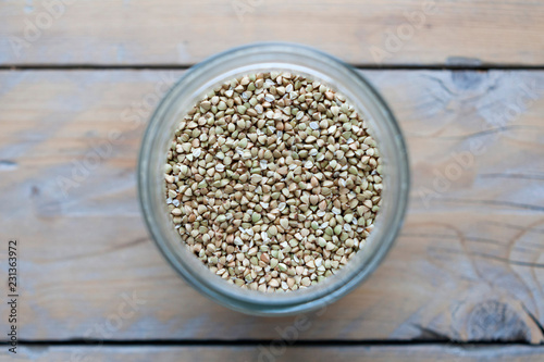 buckwheat grain in glass jar