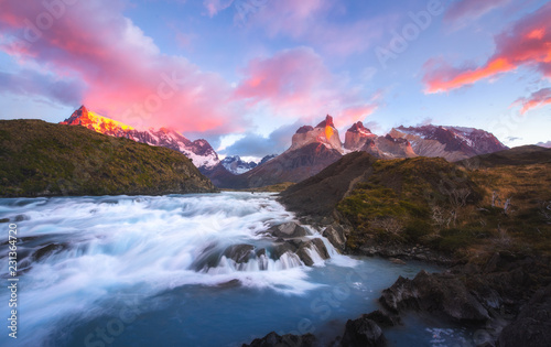 beautiful view of Salto Grande waterfall in Torres del Paine national park