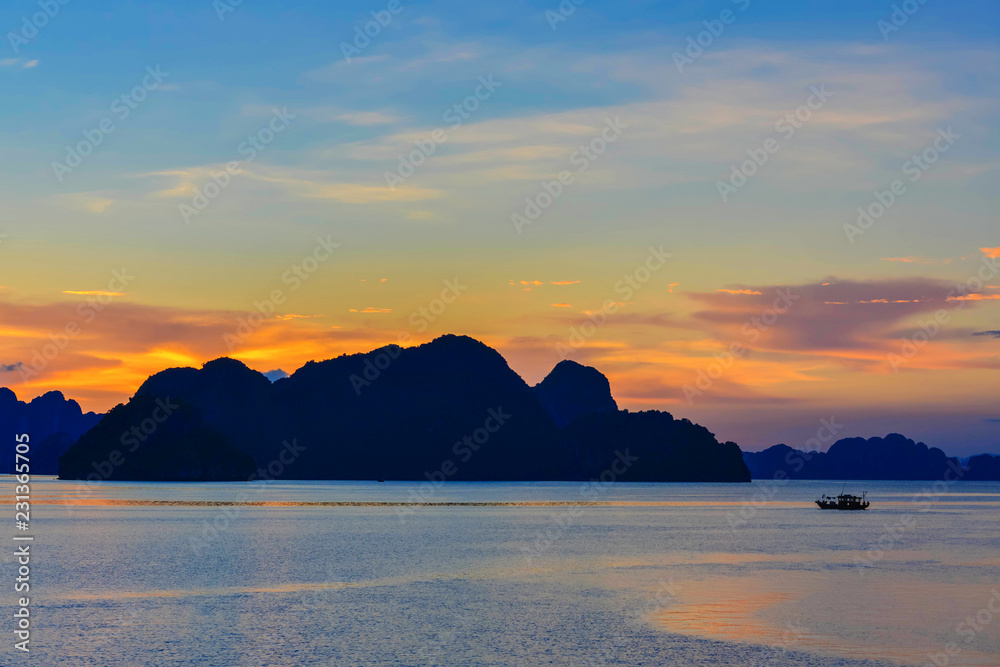 Sunset on Ha Long Bay Viet Nam