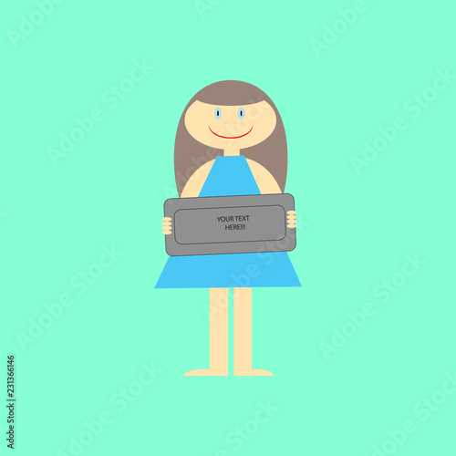 Smiling girl holding a table