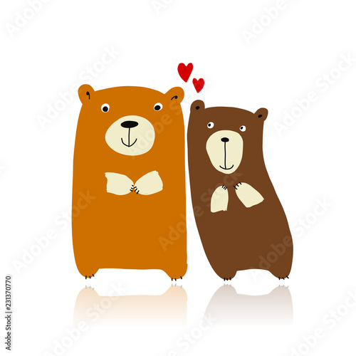 Funny bears family, sketch for your design