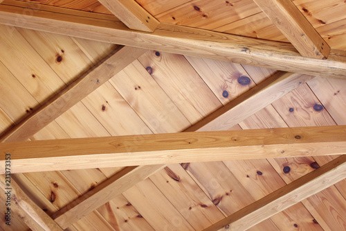 Wooden beams house interior roof detail abstract
