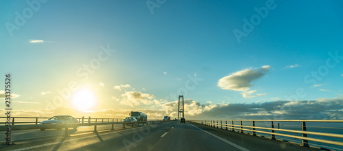 Oeresund bridge during crossing by car between seweden and denmark