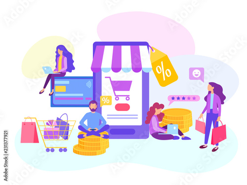 Young people shop online at an online store and pay for goods with a credit card