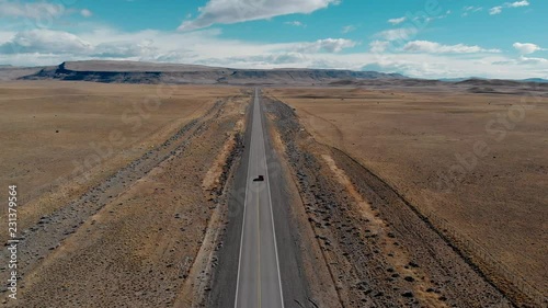 4K video from drone view of a car driving along beautiful road to El chalten, Agentina