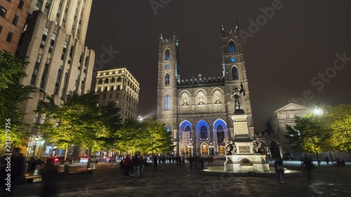 Hyperlapse video of Montreal city near the Notre Dame Cathedral by night
