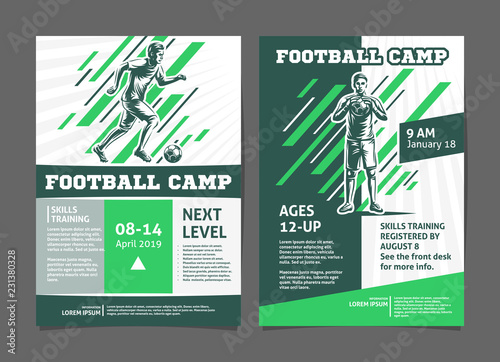 Football, soccer camp posters, flyer with football player - template vector design