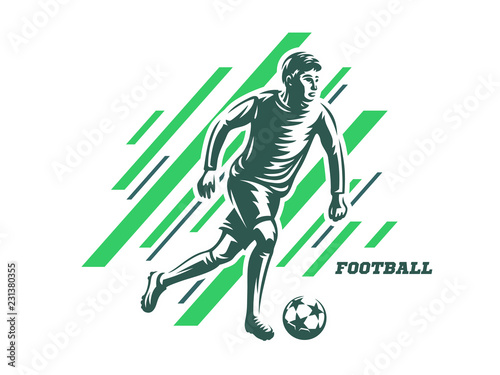 Football player, soccer player runs with the ball - vector illustration on a light background