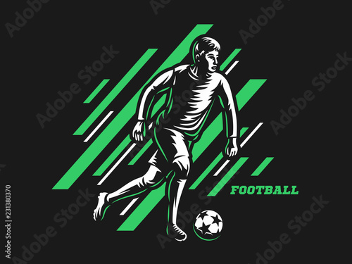 Football player, soccer player runs with the ball - vector illustration on a black background