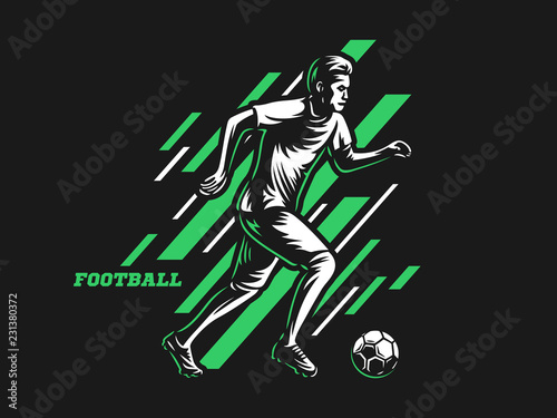 Football player, soccer player runs with the ball - vector illustration on a black background