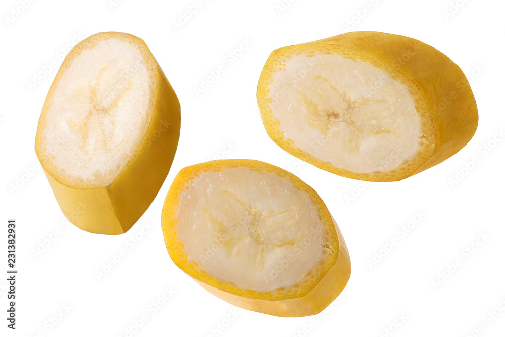 Set of slices bananas isolated on white background Set of slices bananas isolated on white background