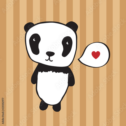Fototapeta Naklejka Na Ścianę i Meble -  Greeting card for Valentine's Day, birthday with panda and hearts. Hand drawn panda for your design. Doodles, sketch. Vector illustration