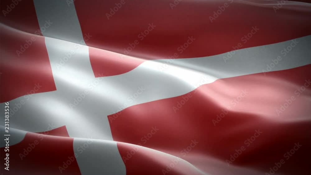 Denmark waving flag. National 3d Danish flag waving. Sign of Denmark seamless loop animation. Danish flag HD resolution Background. Denmark flag Closeup 1080p Full HD video for presentation