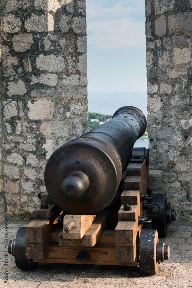 Early 19th century canon in the Spanish Fort on the Hvar island in Croatia
