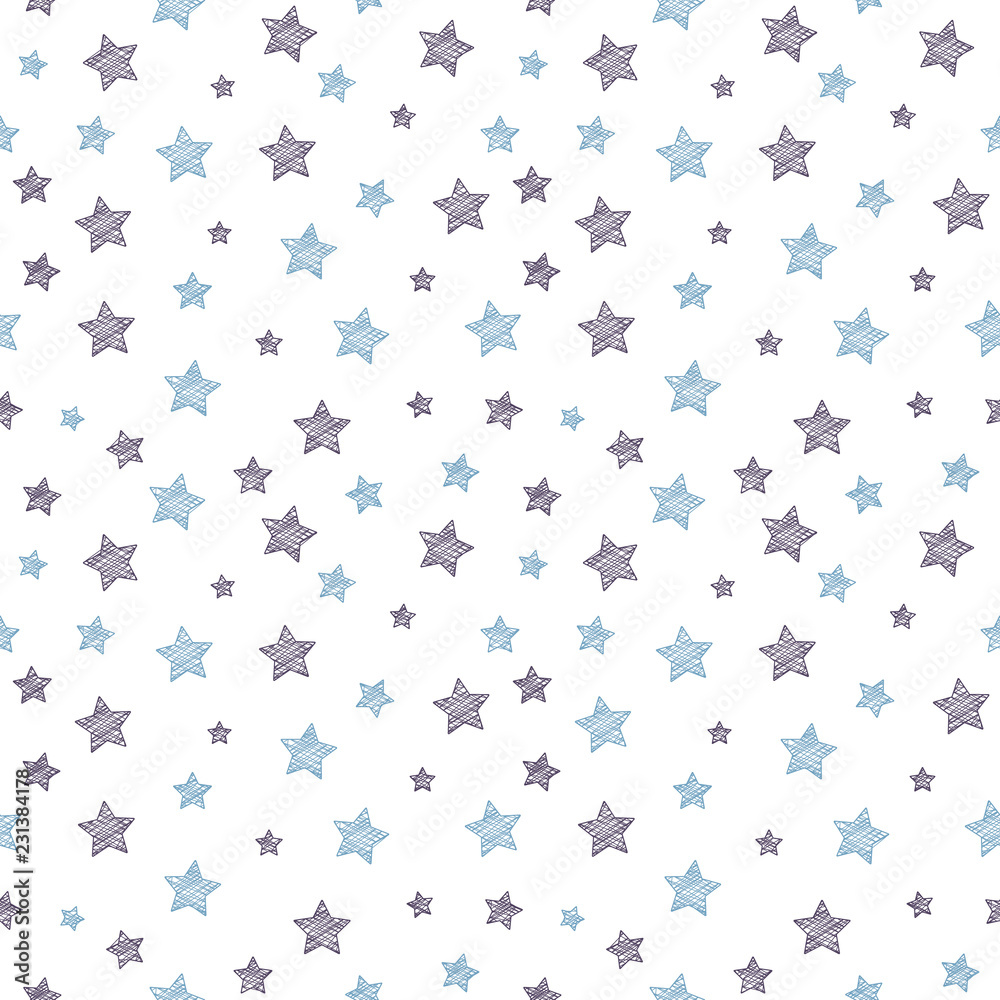Seamless pattern with hand drawn stars. Vector.