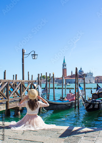 girl on berth with gondolas in Venice © ppvector