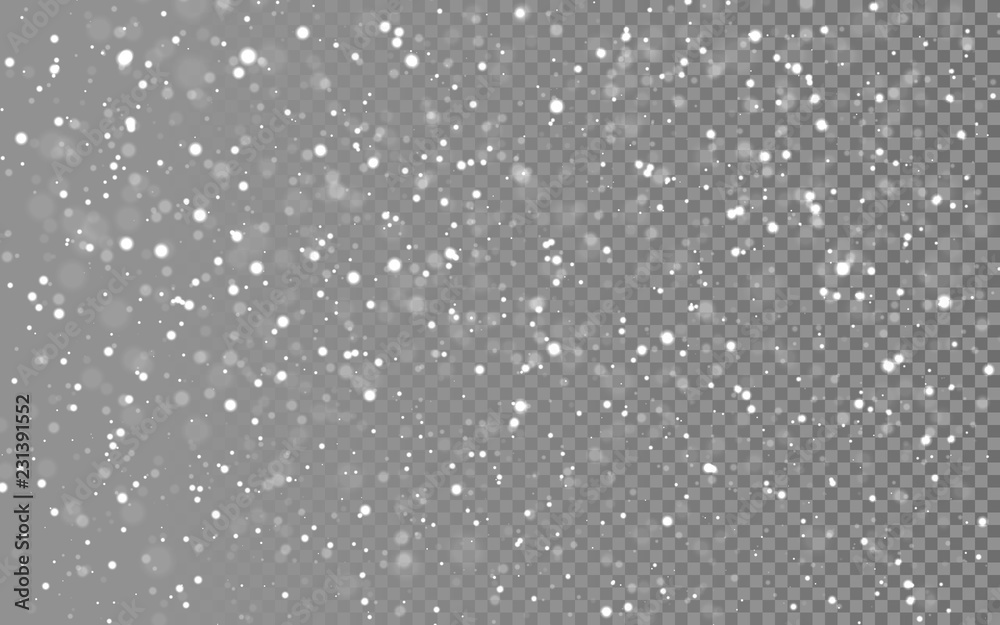 Christmas snow. Falling snowflakes on blue background. Snowfall. Vector illustration - obrazy, fototapety, plakaty 