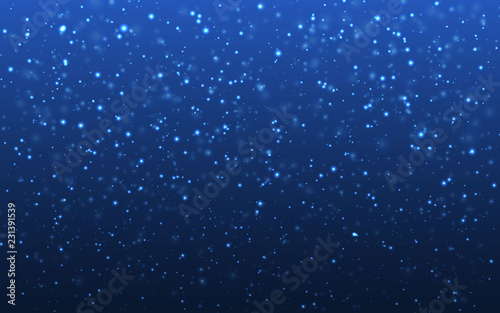 Christmas snow. Falling snowflakes on blue background. Snowfall. Vector illustration