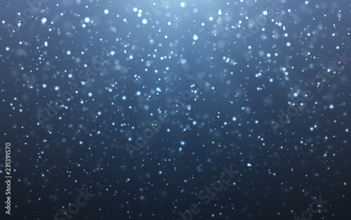Christmas snow. Falling snowflakes on blue background. Snowfall. Vector illustration